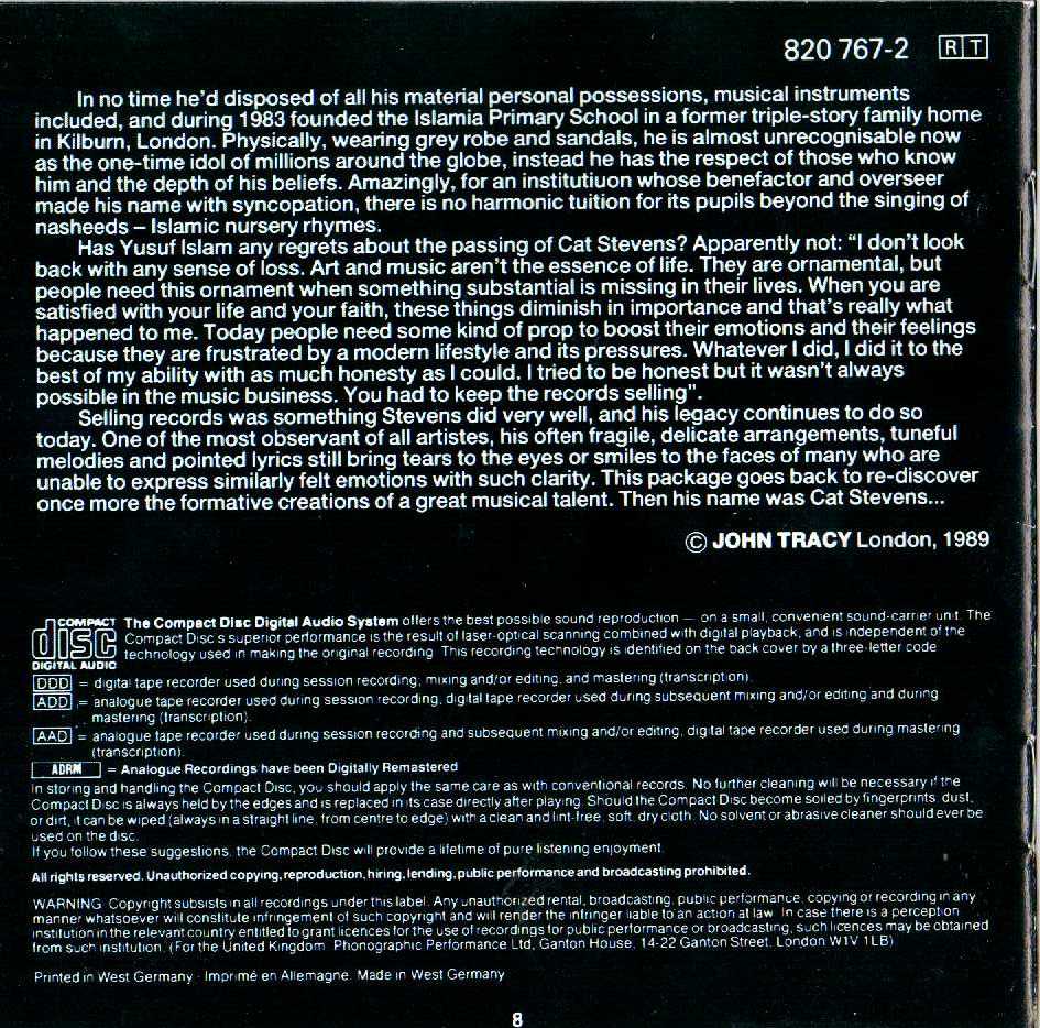 Cat Stevens  New Masters : Front + Inlay